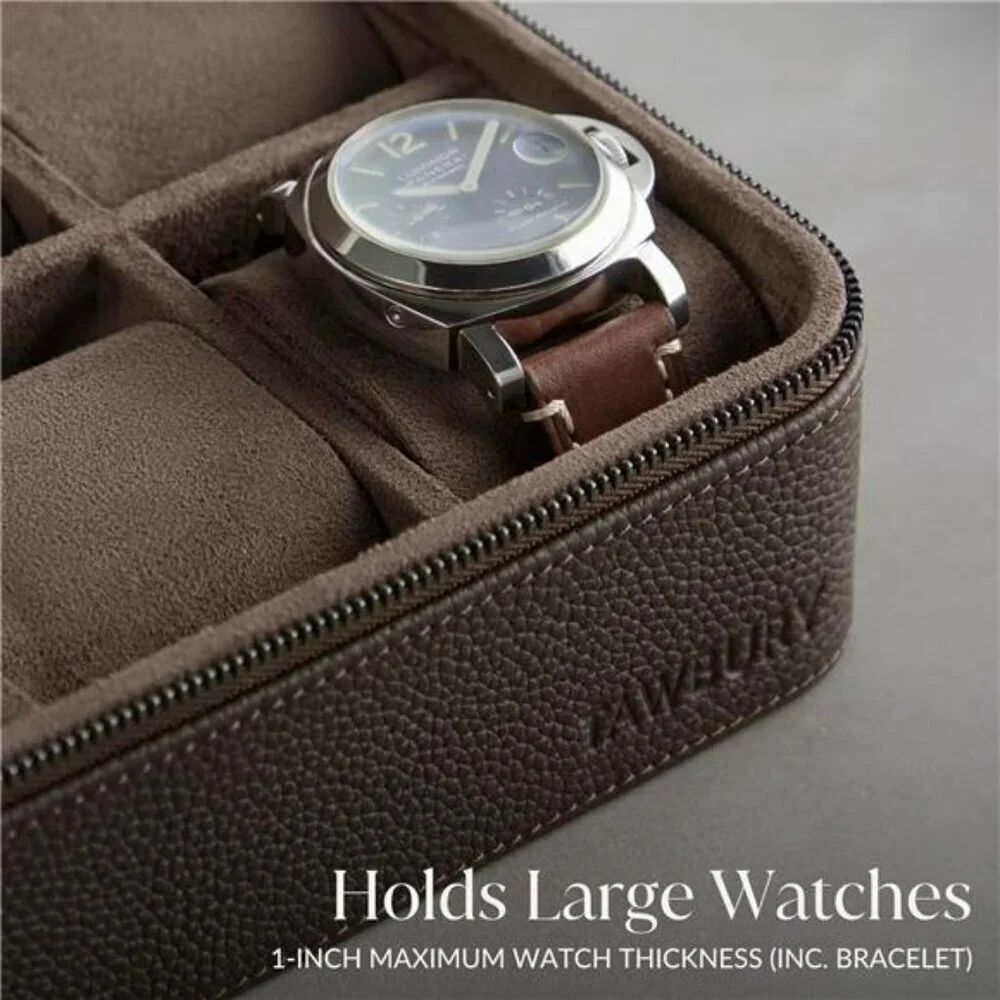 Tawbury Leather Watch Case 8 Slot Travel Watch Box with Zipper Brown